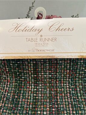 Holiday Cheers Table Runner with Green with Red and White Accents - Sz 14"x72"
